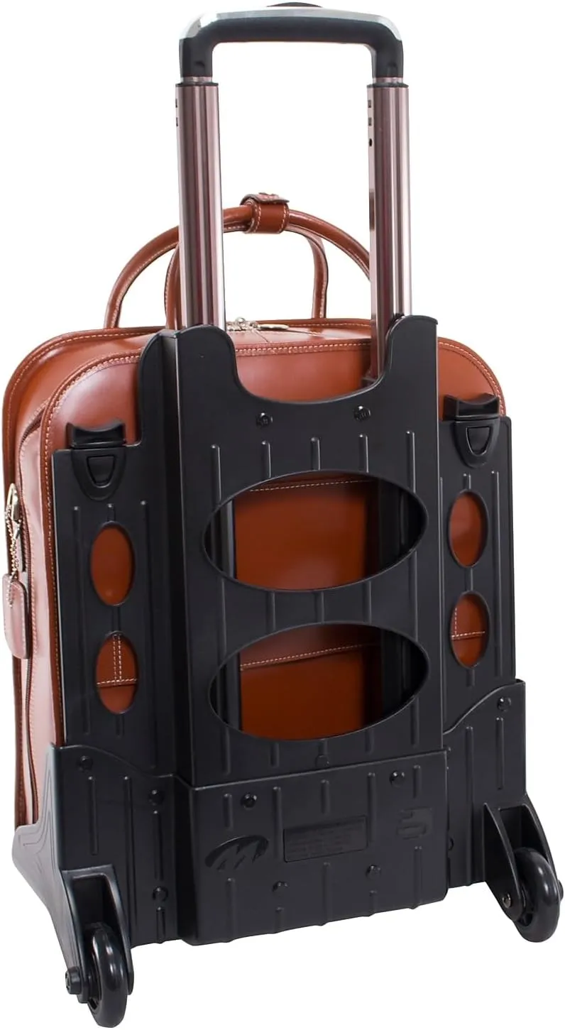 McKlein 15" Leather Vertical Patented Detachable -Wheeled Ladies' Laptop Briefcase- LA GRANGE- Brown