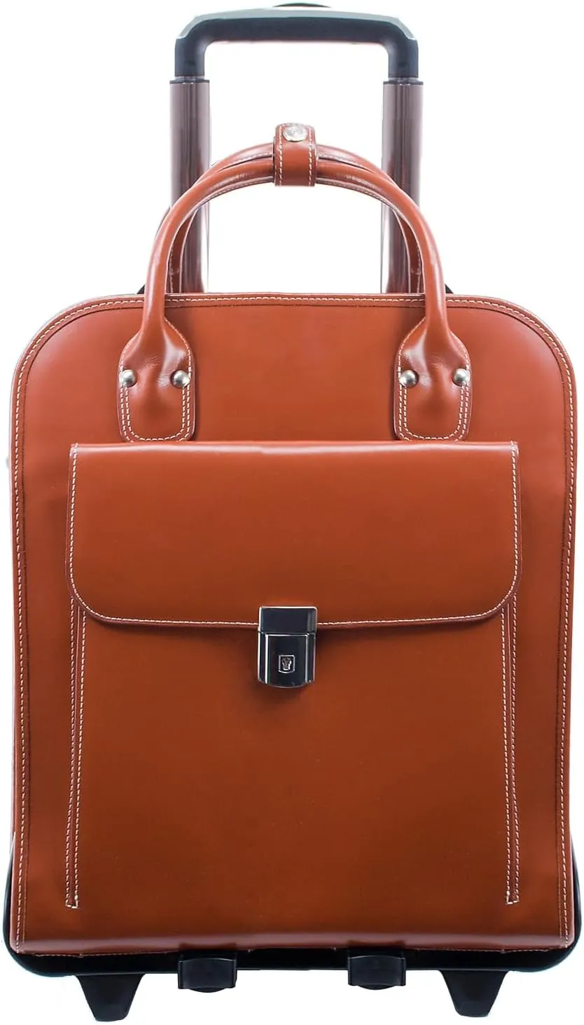 McKlein 15" Leather Vertical Patented Detachable -Wheeled Ladies' Laptop Briefcase- LA GRANGE- Brown