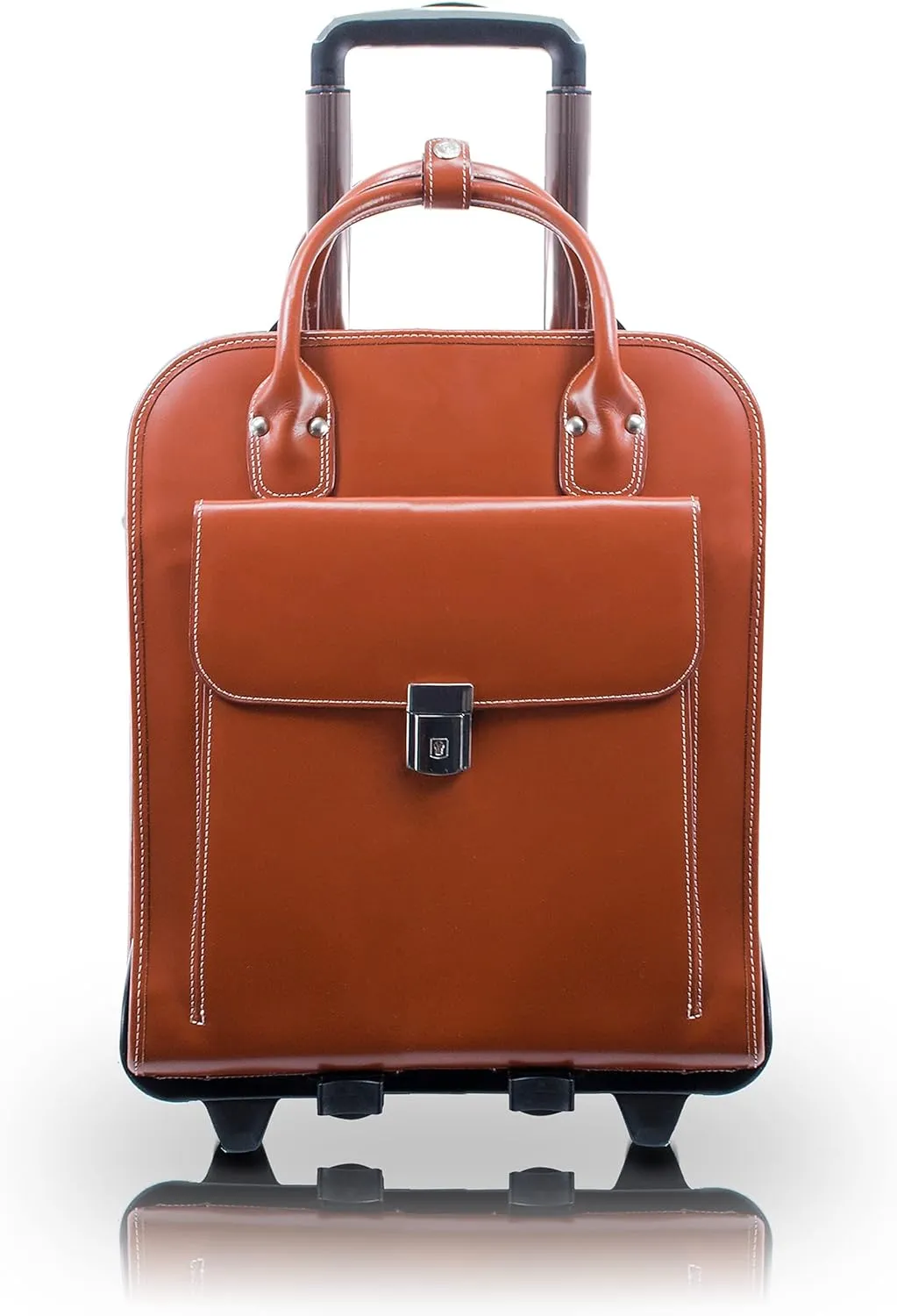McKlein 15" Leather Vertical Patented Detachable -Wheeled Ladies' Laptop Briefcase- LA GRANGE- Brown