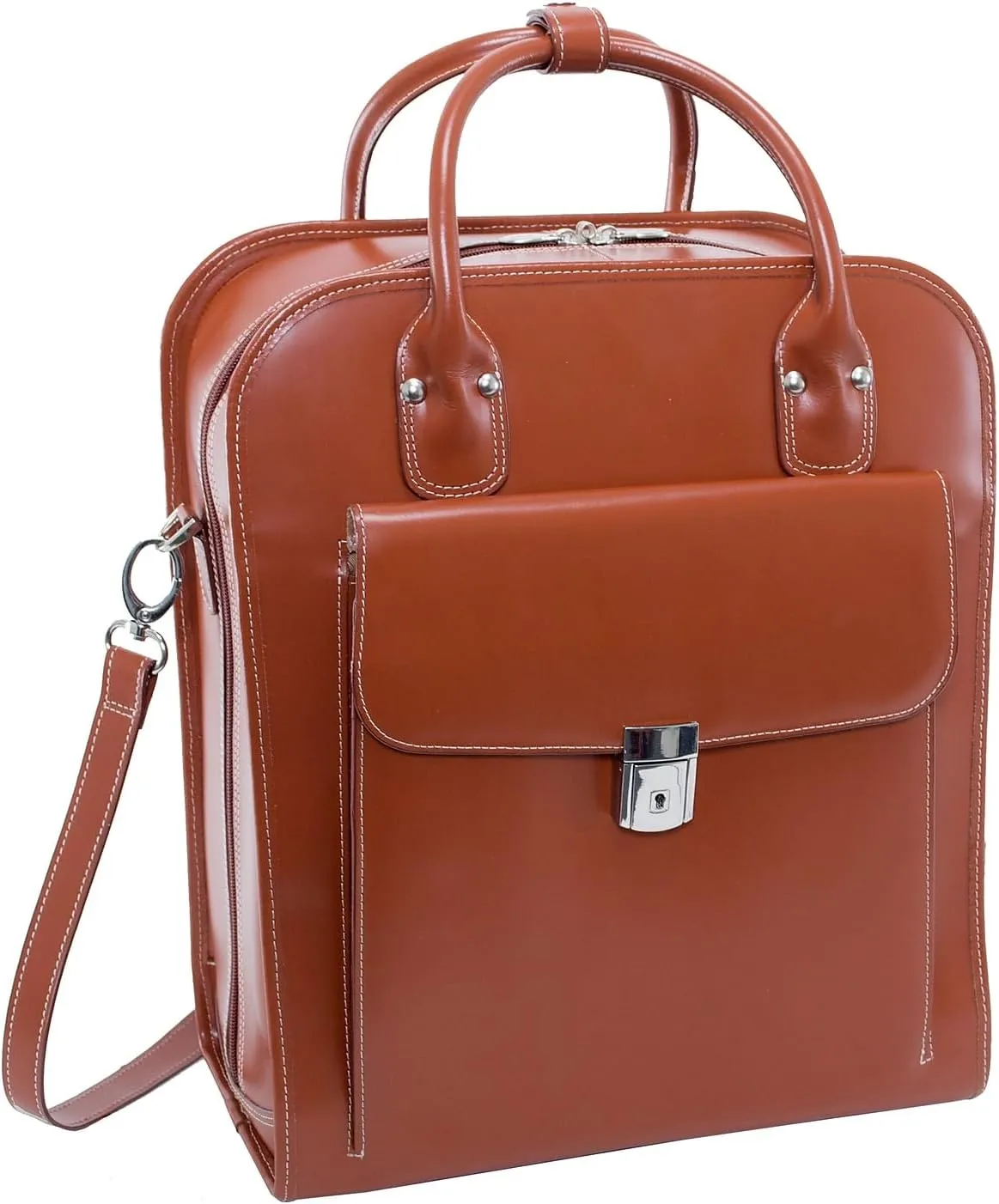McKlein 15" Leather Vertical Patented Detachable -Wheeled Ladies' Laptop Briefcase- LA GRANGE- Brown