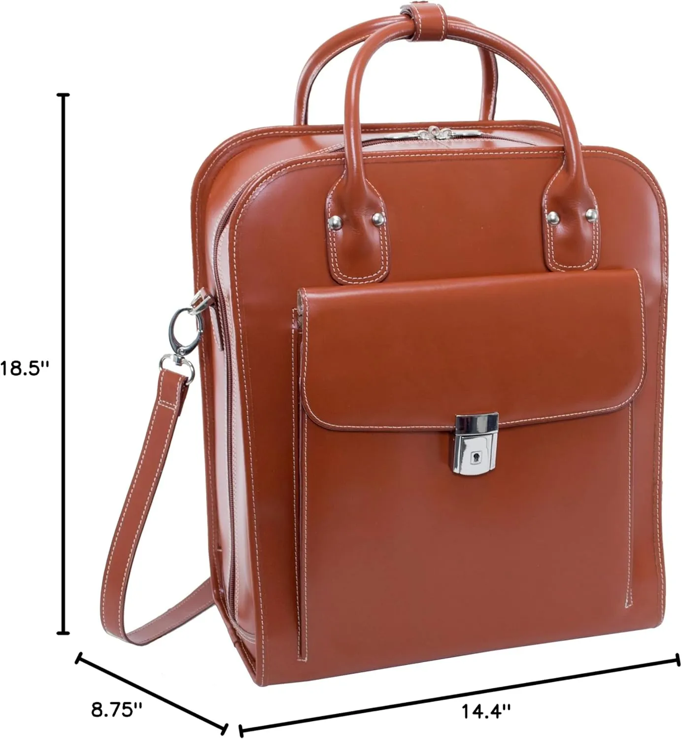 McKlein 15" Leather Vertical Patented Detachable -Wheeled Ladies' Laptop Briefcase- LA GRANGE- Brown