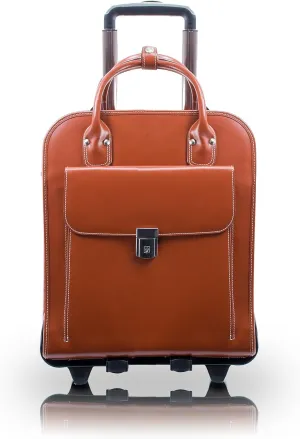 McKlein 15" Leather Vertical Patented Detachable -Wheeled Ladies' Laptop Briefcase- LA GRANGE- Brown