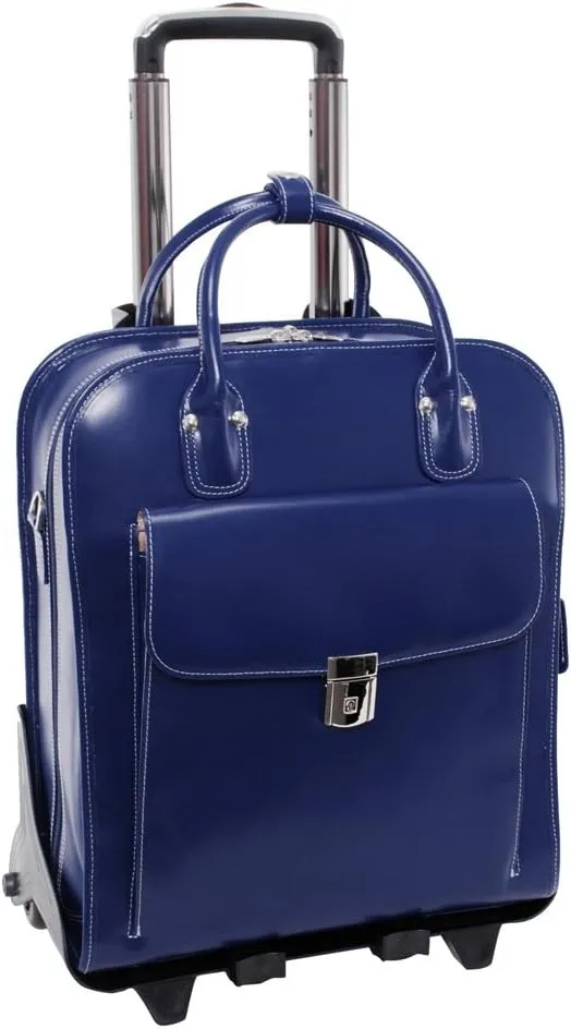 McKlein 15" Leather Vertical Patented Detachable -Wheeled Ladies' Laptop Briefcase- LA GRANGE- Navy