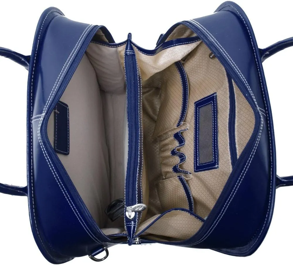 McKlein 15" Leather Vertical Patented Detachable -Wheeled Ladies' Laptop Briefcase- LA GRANGE- Navy