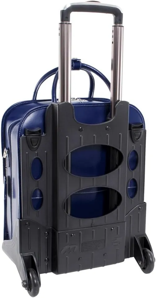 McKlein 15" Leather Vertical Patented Detachable -Wheeled Ladies' Laptop Briefcase- LA GRANGE- Navy