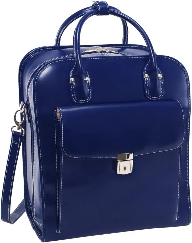 McKlein 15" Leather Vertical Patented Detachable -Wheeled Ladies' Laptop Briefcase- LA GRANGE- Navy