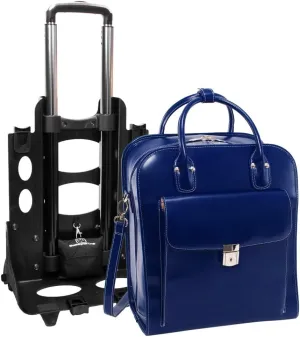 McKlein 15" Leather Vertical Patented Detachable -Wheeled Ladies' Laptop Briefcase- LA GRANGE- Navy