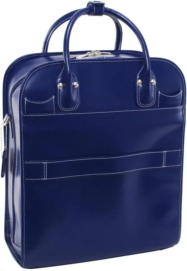 McKlein 15" Leather Vertical Patented Detachable -Wheeled Ladies' Laptop Briefcase- LA GRANGE- Navy
