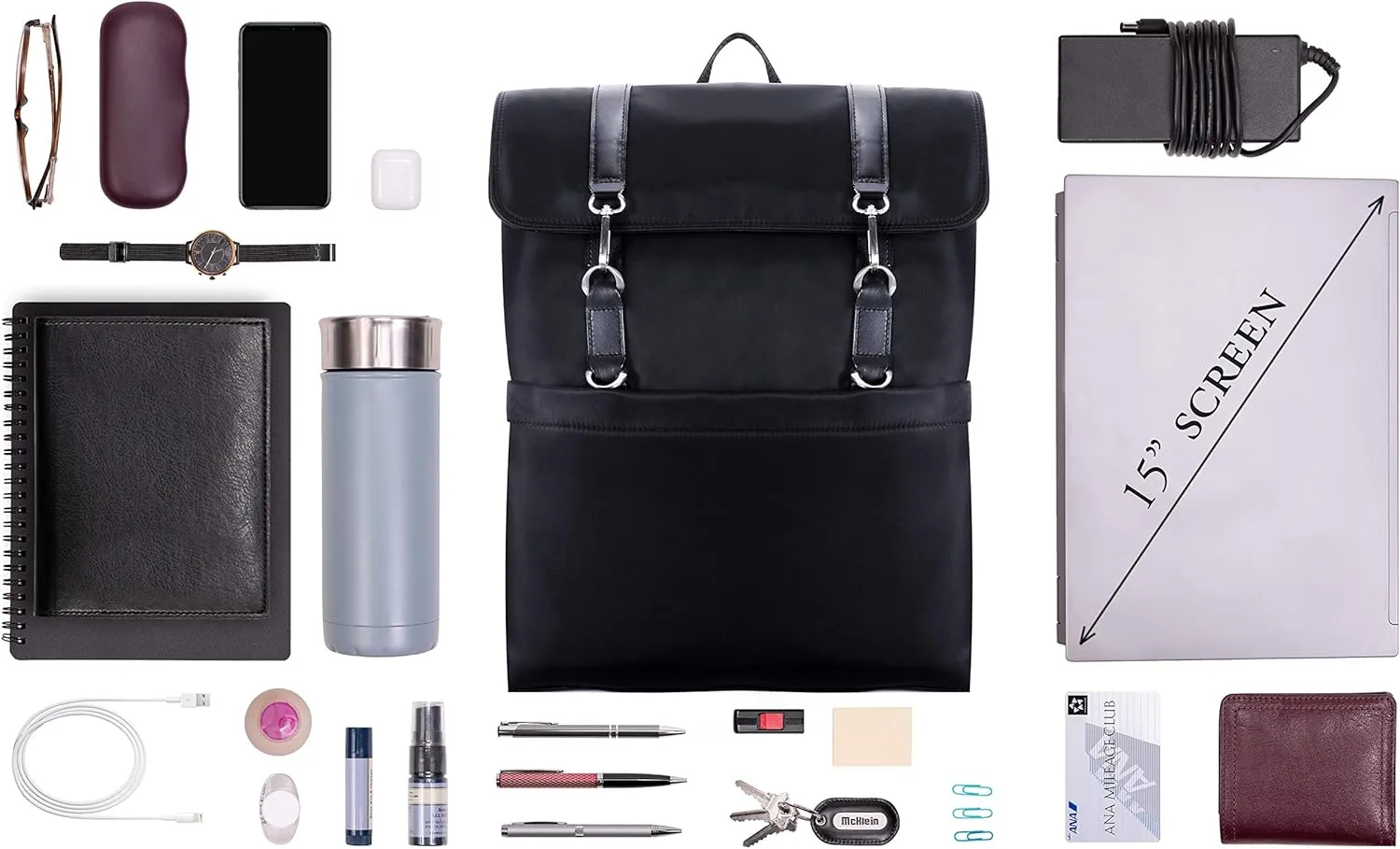 McKlein 17" Nylon Flap Over Laptop Backpack- ELEMENT- Black