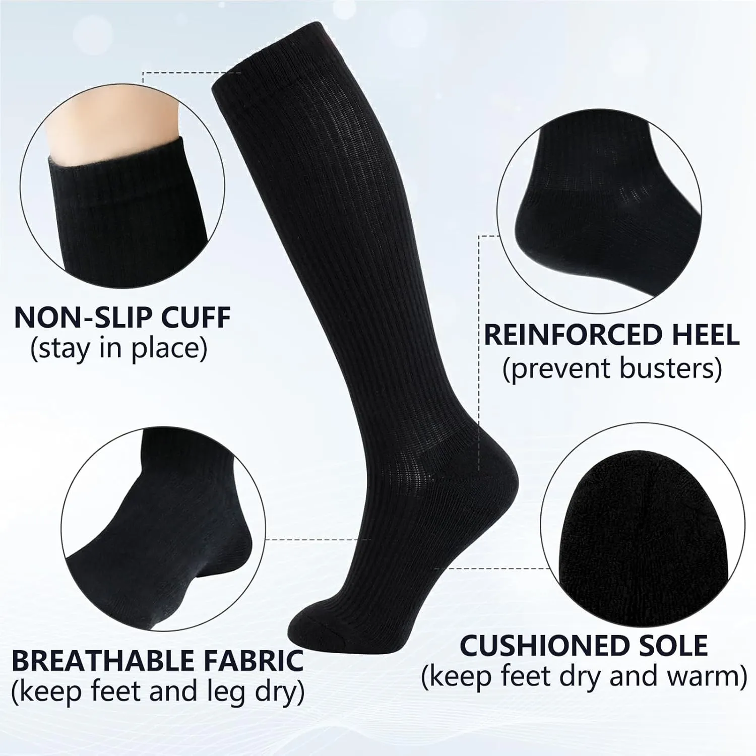  MD Cotton Compression Socks for Women and Men 4/6 Pairs 8-15/15-20 mmHg Knee High Socks for Sports Travel Nurse Edema
