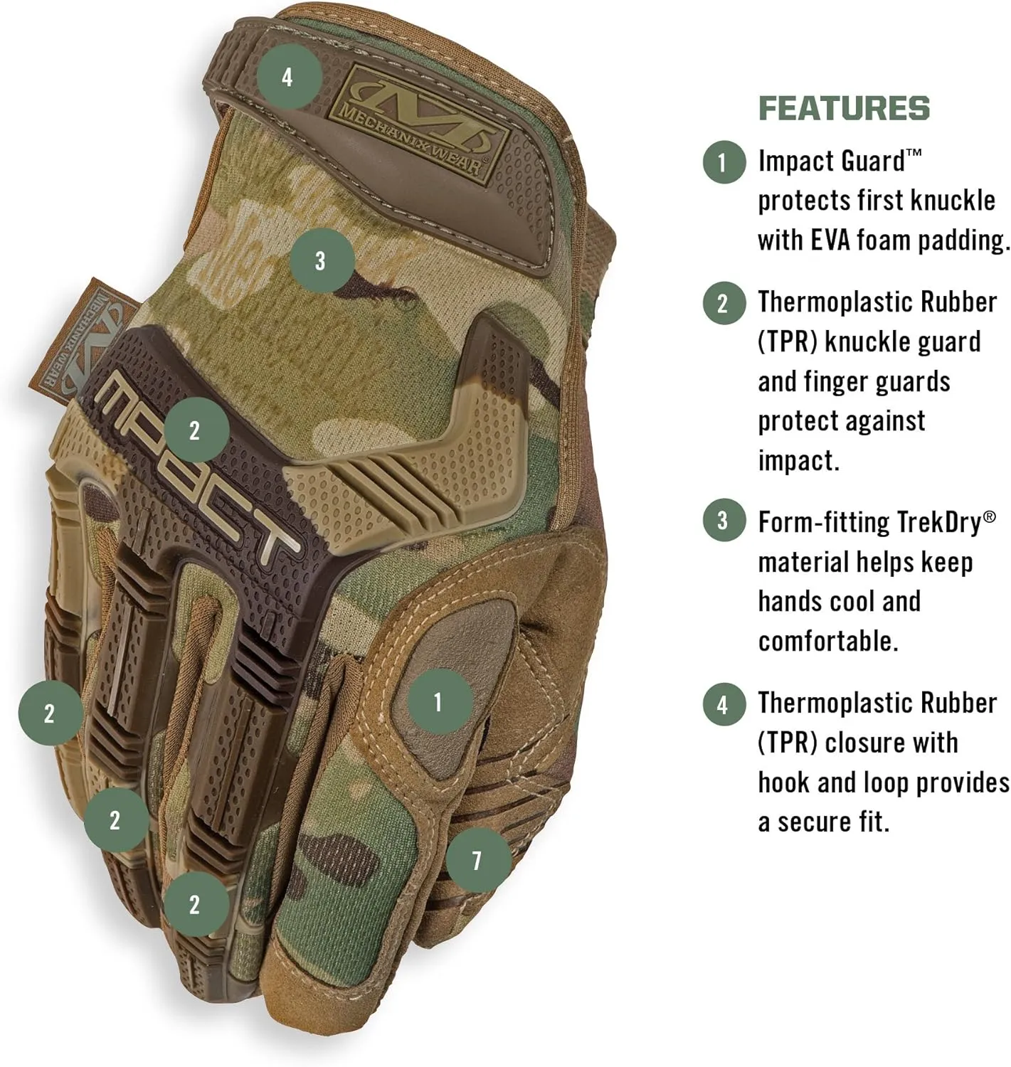 Mechanix Wear: M-Pact Tactical Gloves with Secure Fit, Touchscreen Capable Safety Gloves for Men, Work Gloves with Impact Protection and Vibration Absorption (Camouflage - MultiCam, XX-Large)
