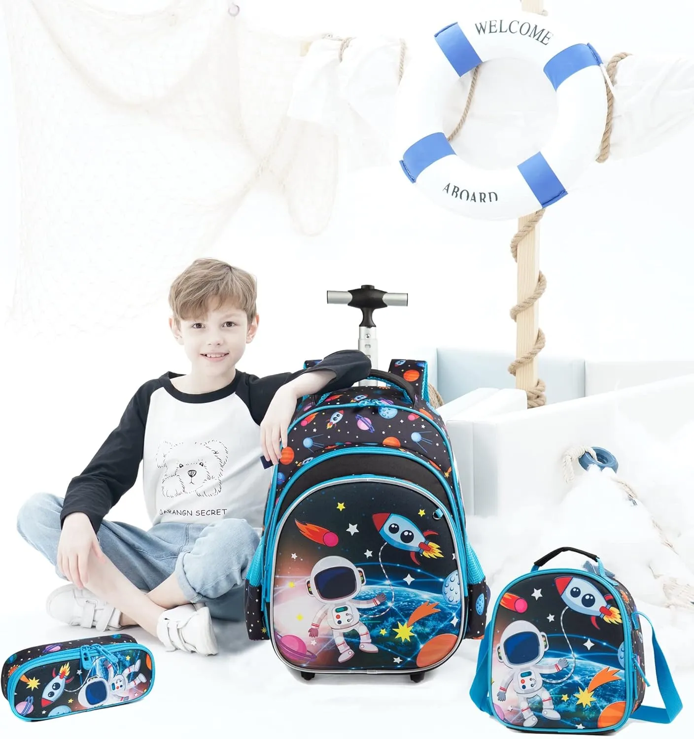 Meetbelify Boys Rolling Backpack Kids Backpacks with Wheels for Elementary Student School Bags Trolley Trip Luggage