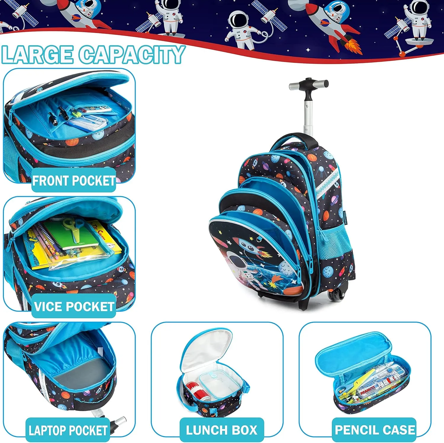 Meetbelify Boys Rolling Backpack Kids Backpacks with Wheels for Elementary Student School Bags Trolley Trip Luggage
