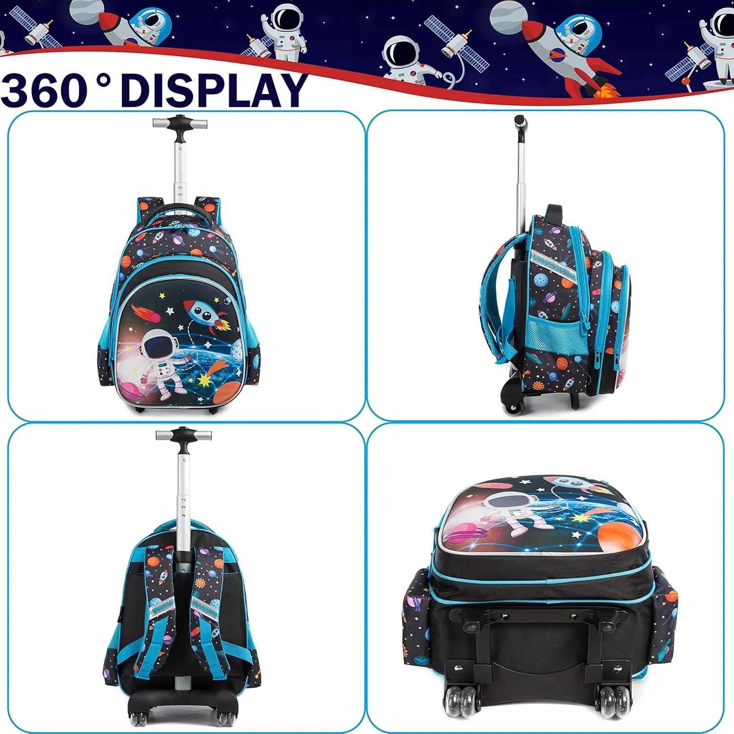 Meetbelify Boys Rolling Backpack Kids Backpacks with Wheels for Elementary Student School Bags Trolley Trip Luggage
