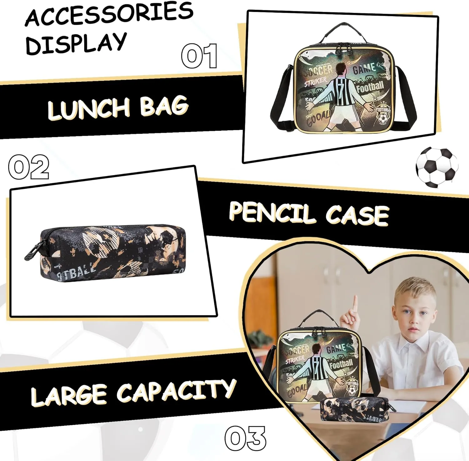 Meetbelify Kids Rolling Backpack with Wheels for Boys Rolling Backpacks with Lunch Box for Elementary School Students 3 in 1 Football Travel Luggage Suitcase for Boys Age 8-10