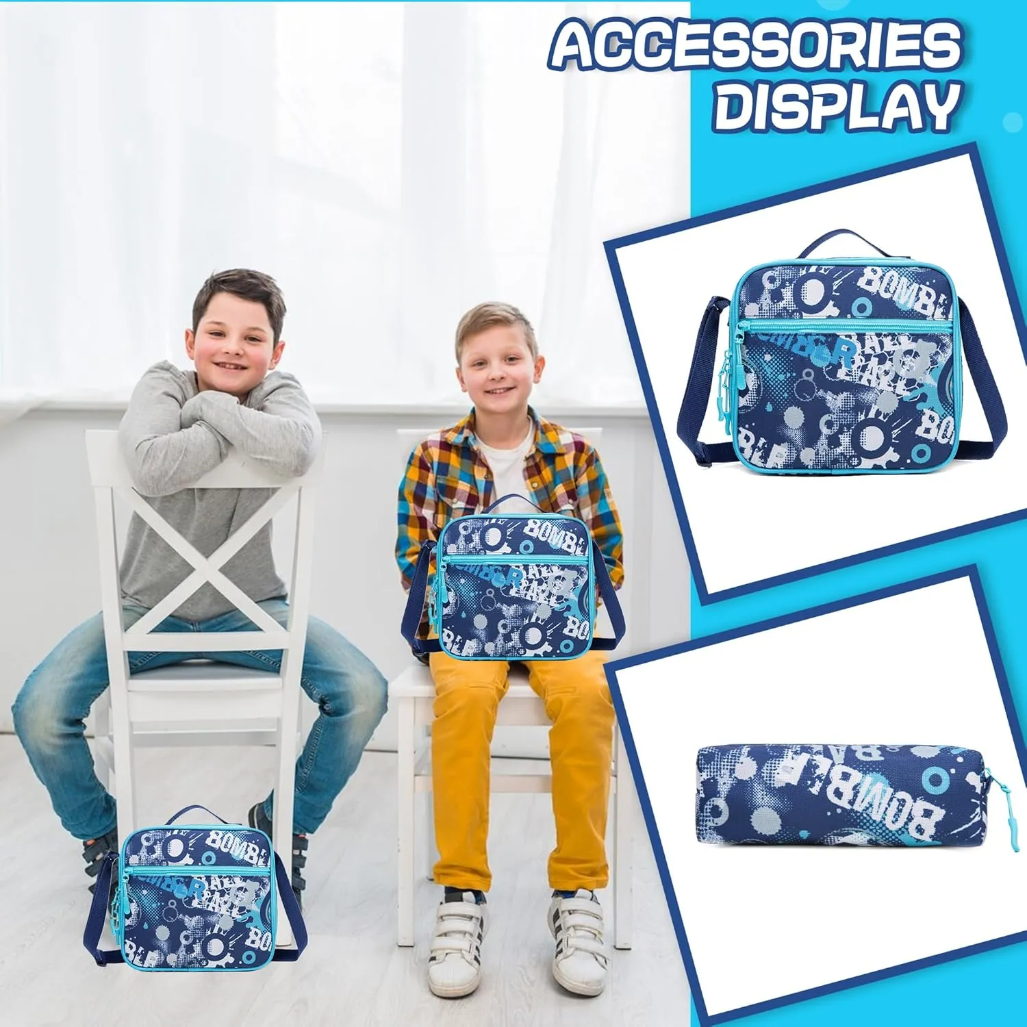 Meetbelify Rolling Backpack for Boys 3 in 1 18inch Backpack with Wheels Kids Suitcase for Boys Travel Luggage with Lunch Box Pencil Case for Elementary Students Ages 8-10 Back to School Supplies