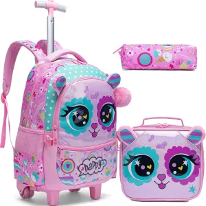 Meetbelify Rolling Backpack for Girls Backpacks with Wheels for Elementary School Students Kids 2 in 1 Travel Luggage Suitcase for Girls Age 8-10
