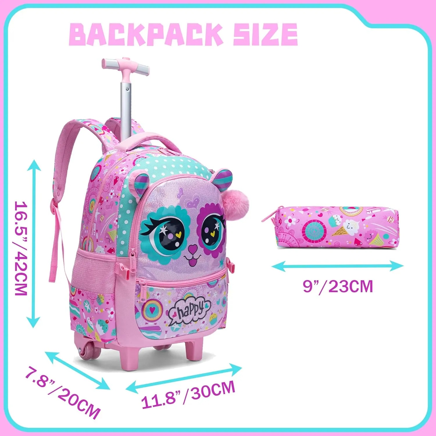 Meetbelify Rolling Backpack for Girls Backpacks with Wheels for Elementary School Students Kids 2 in 1 Travel Luggage Suitcase for Girls Age 8-10