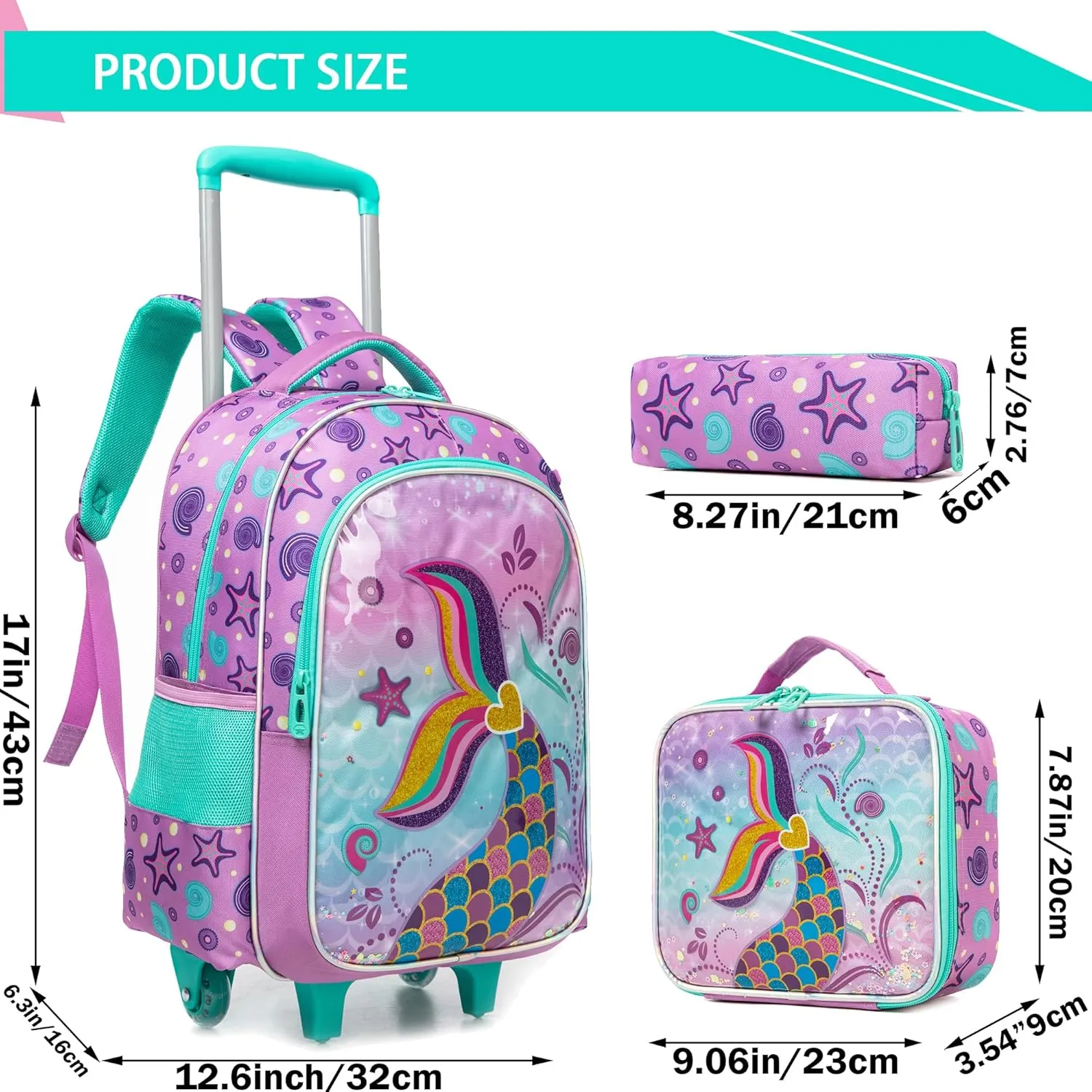 Meetbelify Rolling Backpacks for Girls Backpacks with Wheels for Elementary Students Kids Travel Luggage for Girls Ages 6-8