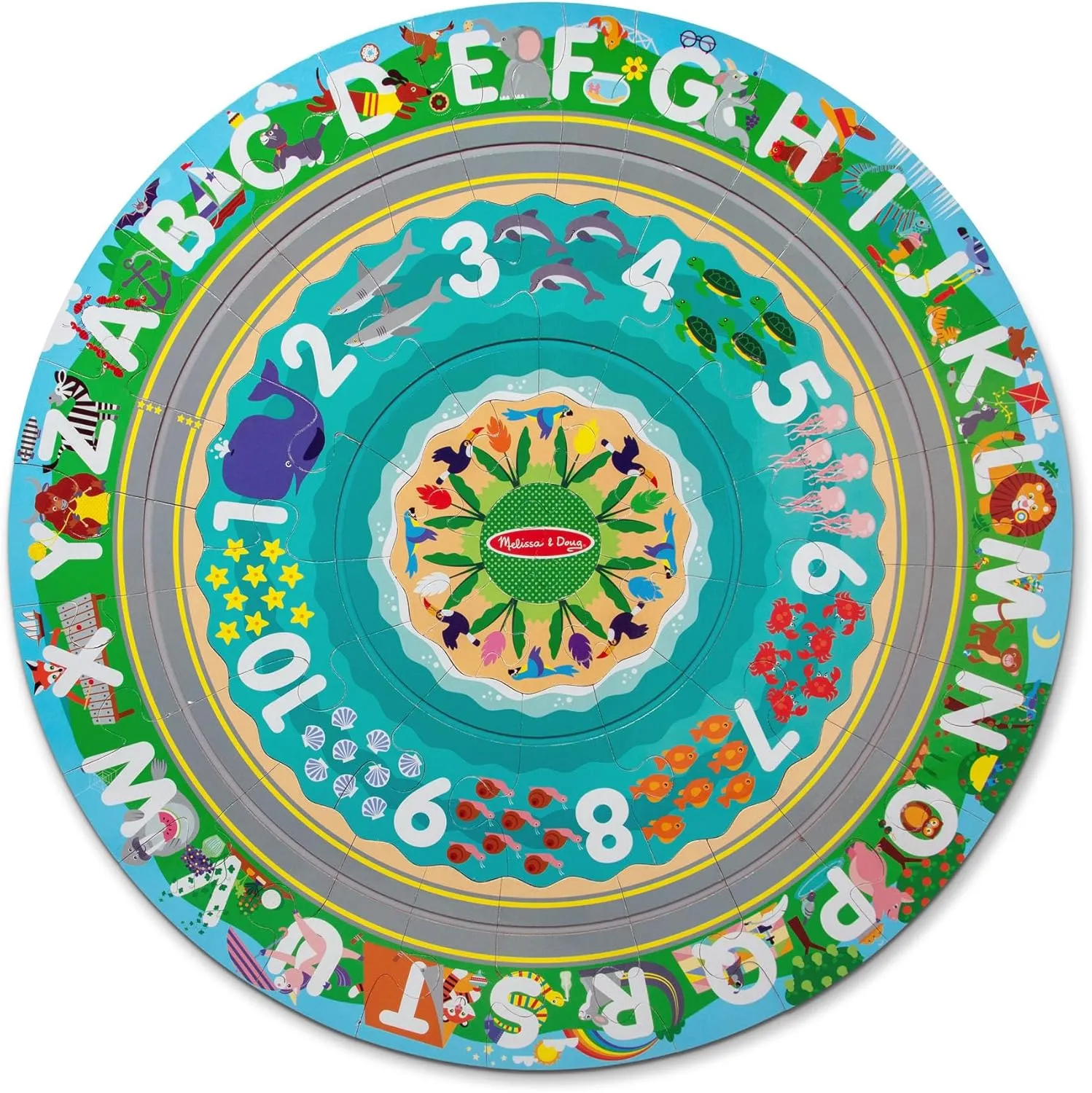 Melissa & Doug Round the Shore Tracks Cardboard Jigsaw Floor Puzzle and Wind-Up Vehicles – 48 Pieces, for Boys and Girls 4  - FSC Certified