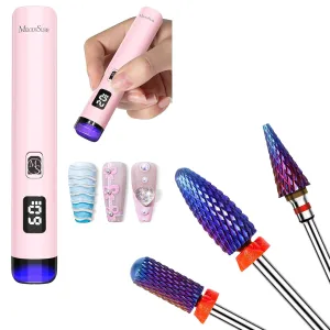 MelodySusie Handheld UV Light for Gel Nails with 3Pcs Nail Drill Bits Set, Long Flame, Smooth Round Top Small Barrel and Tapered Nib Bits