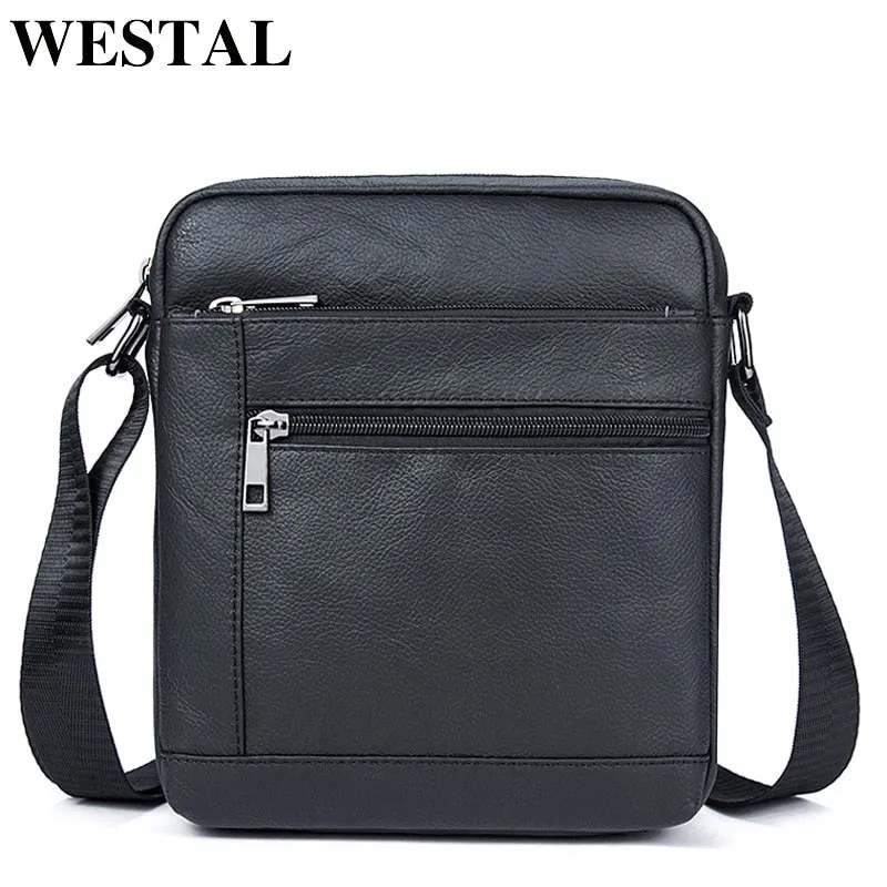 Men Bags for Leather 7604 Male Men's Leather Bag Men's Handbags Shoulder Messenger Small Genuine Bag Proactive support Men Automation-ready Bag Crossbody WESTAL