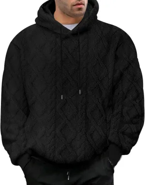 Men Fleece Hoodie Warm Thick Big And Tall Winter Pullover Tops Geometric Texture Heavyweight Thermal Pullover Sweater