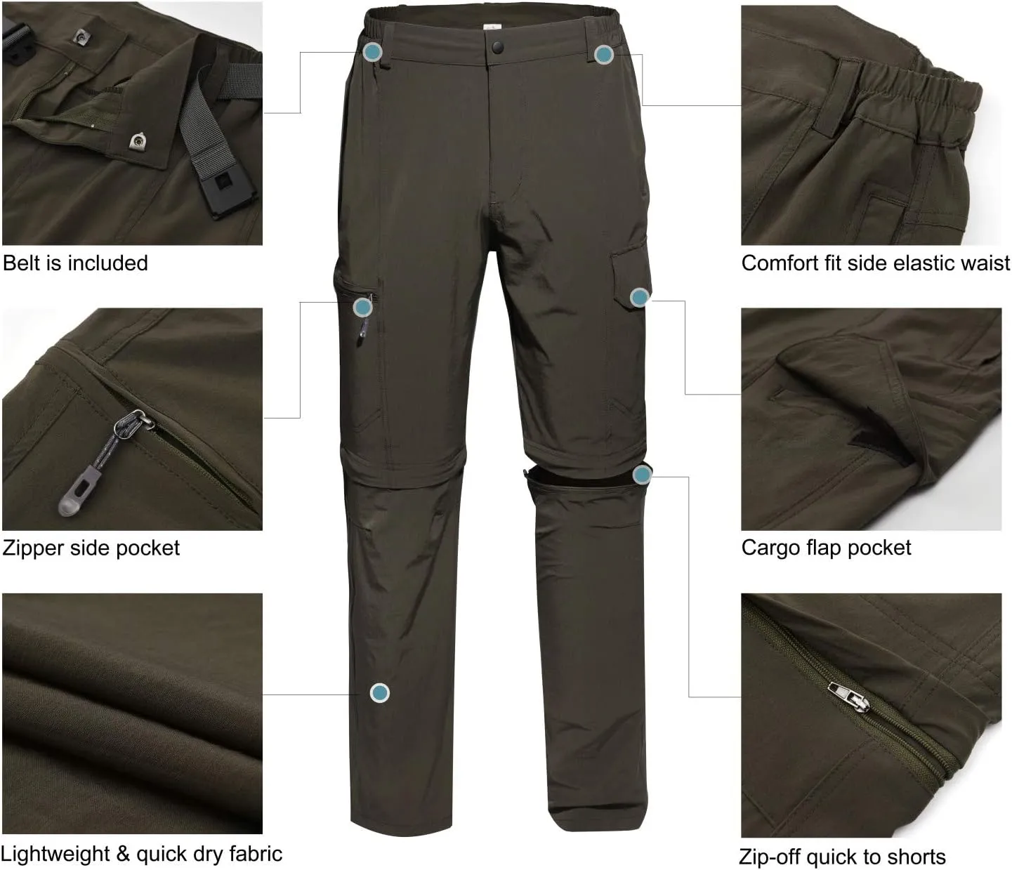 Men Outdoor Quick Dry Lightweight Waterproof Hiking Pants with Belt