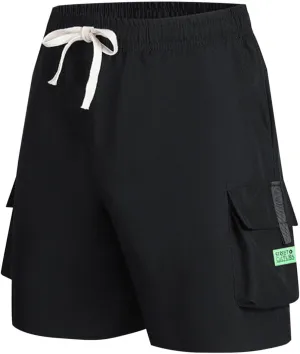 Men's Athletic Cargo Shorts Quick Dry with Pockets Gym Running Workout Elastic Activewear Outdoor Hiking Trunks