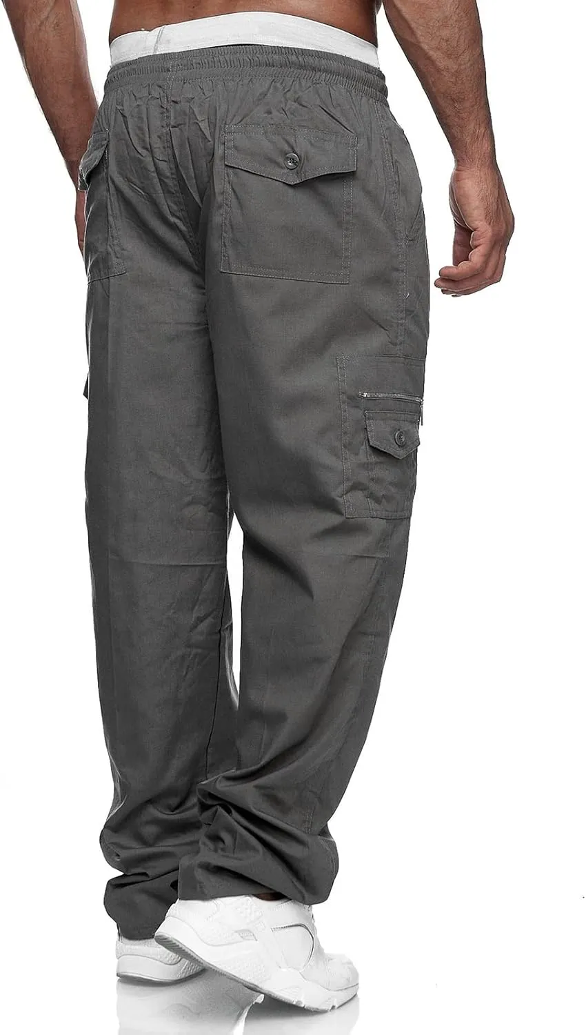 Men's Cargo Pants Relaxed Fit Sport Pants Jogger Sweatpants Drawstring Outdoor Trousers with Pockets