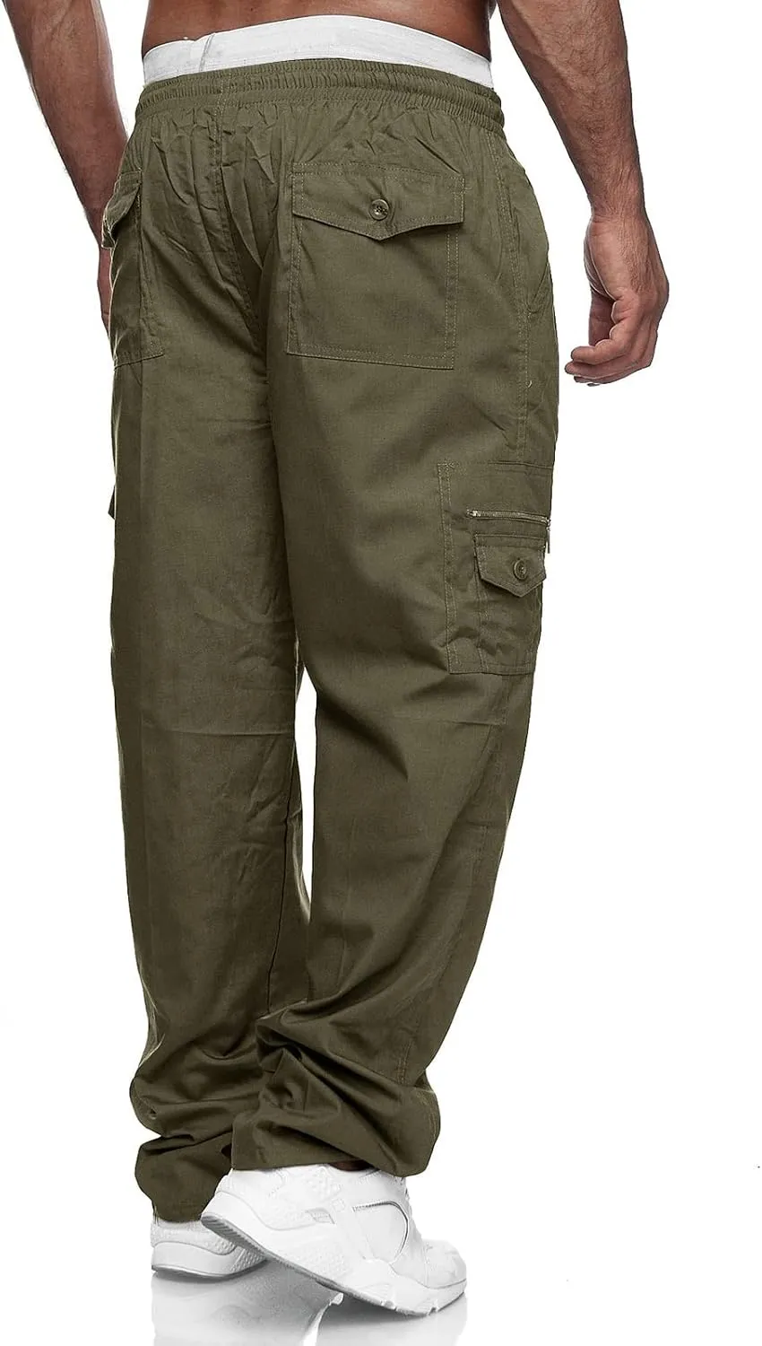 Men's Cargo Pants Relaxed Fit Sport Pants Jogger Sweatpants Drawstring Outdoor Trousers with Pockets