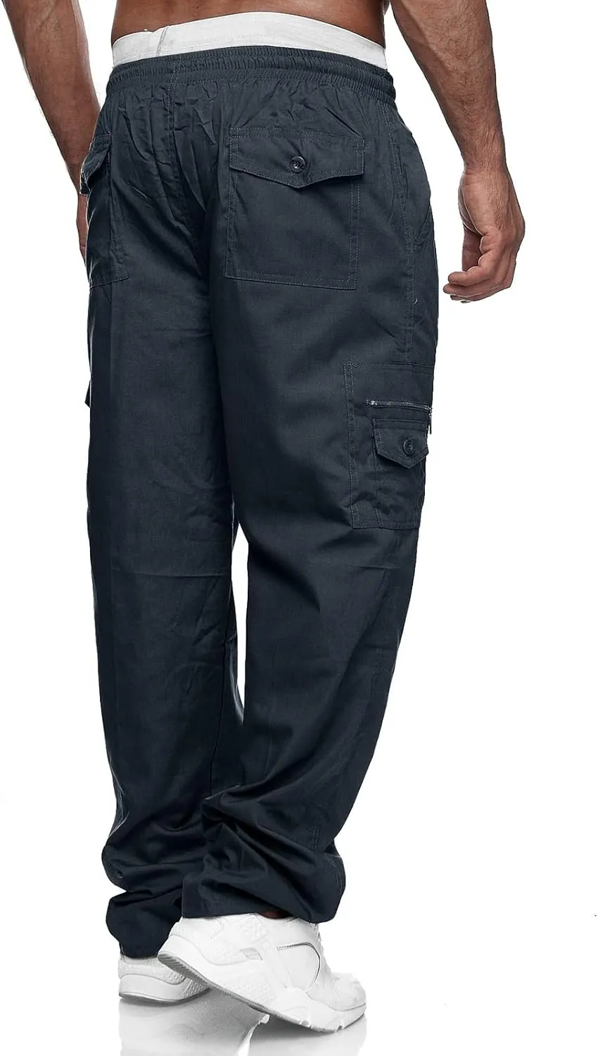 Men's Cargo Pants Relaxed Fit Sport Pants Jogger Sweatpants Drawstring Outdoor Trousers with Pockets