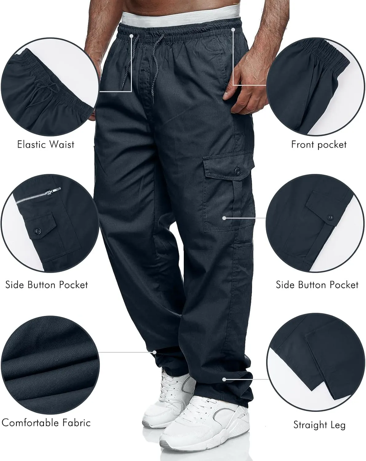 Men's Cargo Pants Relaxed Fit Sport Pants Jogger Sweatpants Drawstring Outdoor Trousers with Pockets