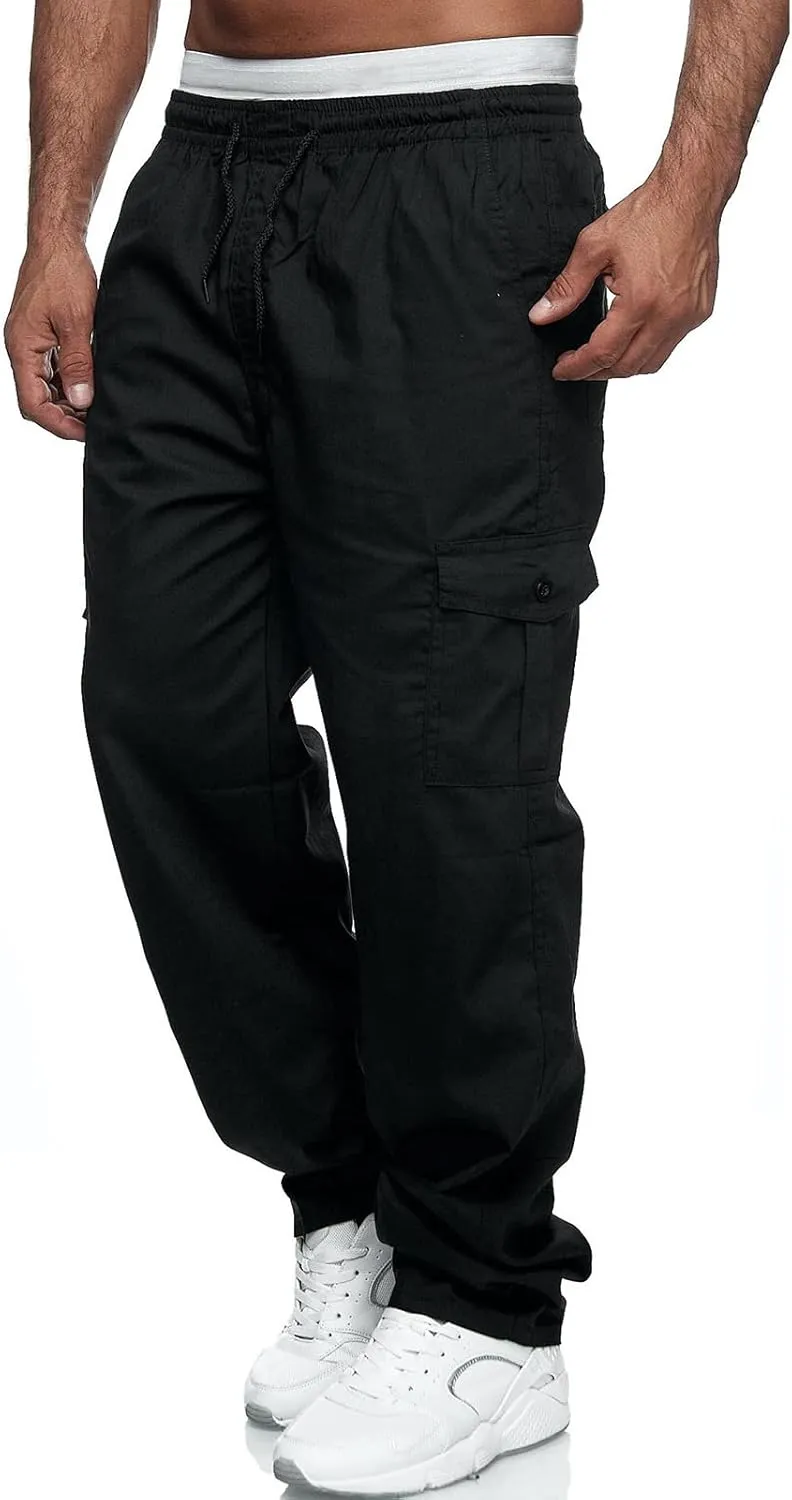 Men's Cargo Pants Relaxed Fit Sport Pants Jogger Sweatpants Drawstring Outdoor Trousers with Pockets