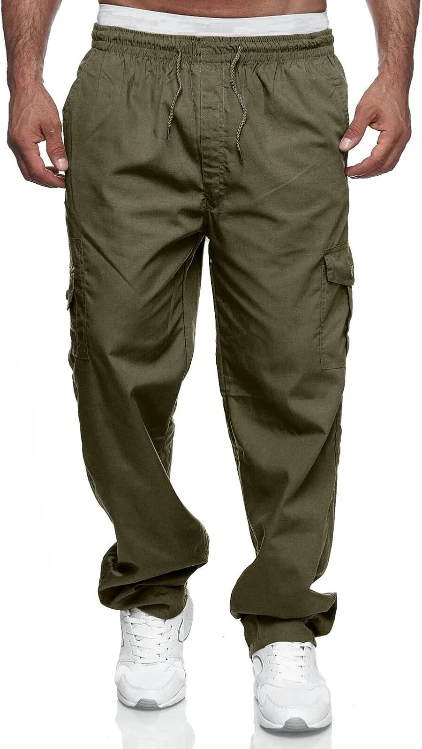 Men's Cargo Pants Relaxed Fit Sport Pants Jogger Sweatpants Drawstring Outdoor Trousers with Pockets