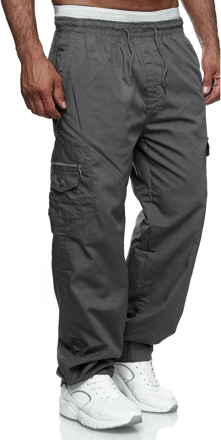 Men's Cargo Pants Relaxed Fit Sport Pants Jogger Sweatpants Drawstring Outdoor Trousers with Pockets