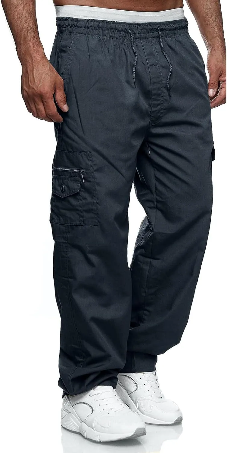 Men's Cargo Pants Relaxed Fit Sport Pants Jogger Sweatpants Drawstring Outdoor Trousers with Pockets