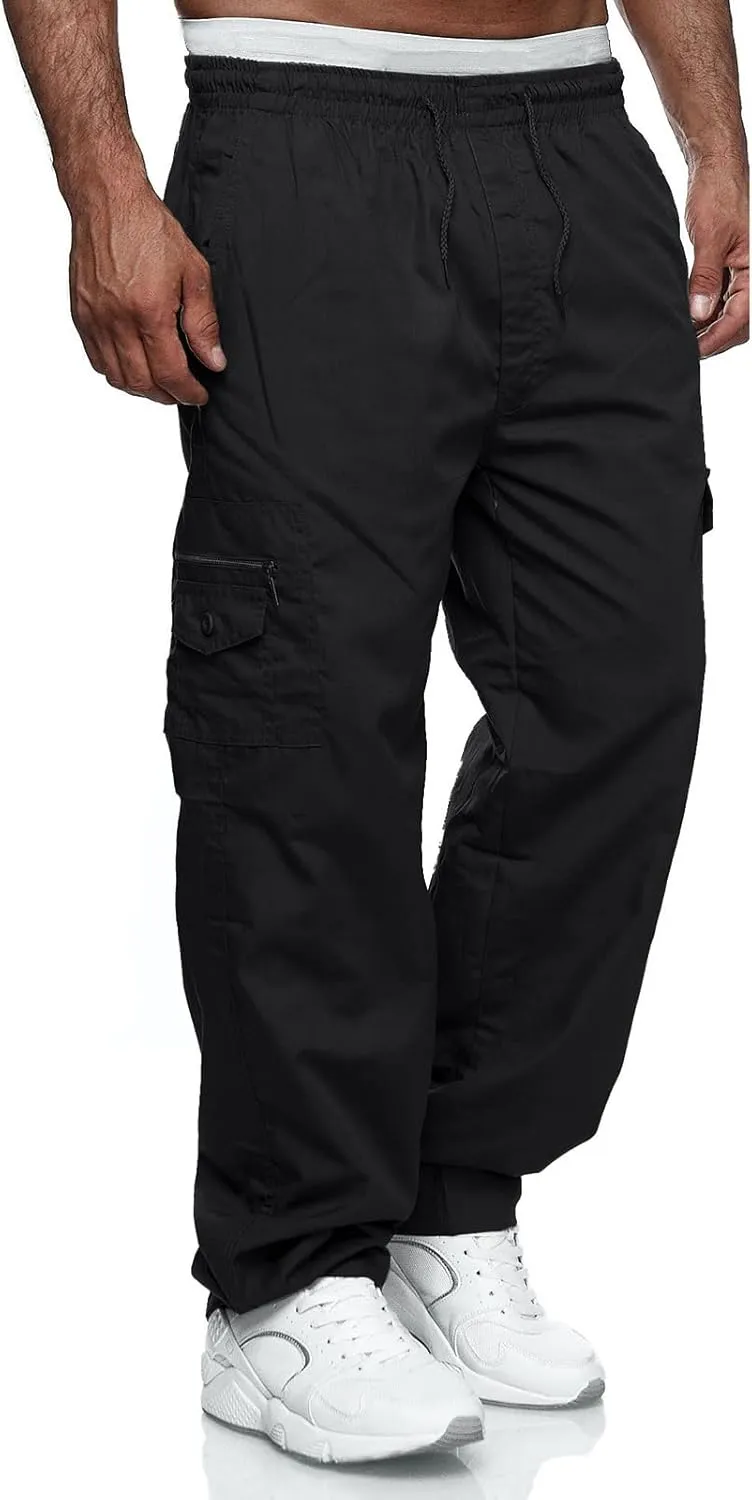 Men's Cargo Pants Relaxed Fit Sport Pants Jogger Sweatpants Drawstring Outdoor Trousers with Pockets