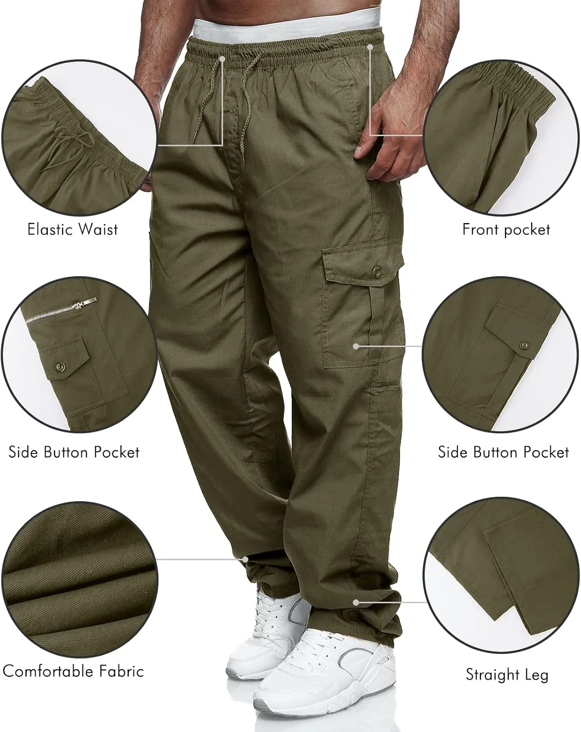 Men's Cargo Pants Relaxed Fit Sport Pants Jogger Sweatpants Drawstring Outdoor Trousers with Pockets