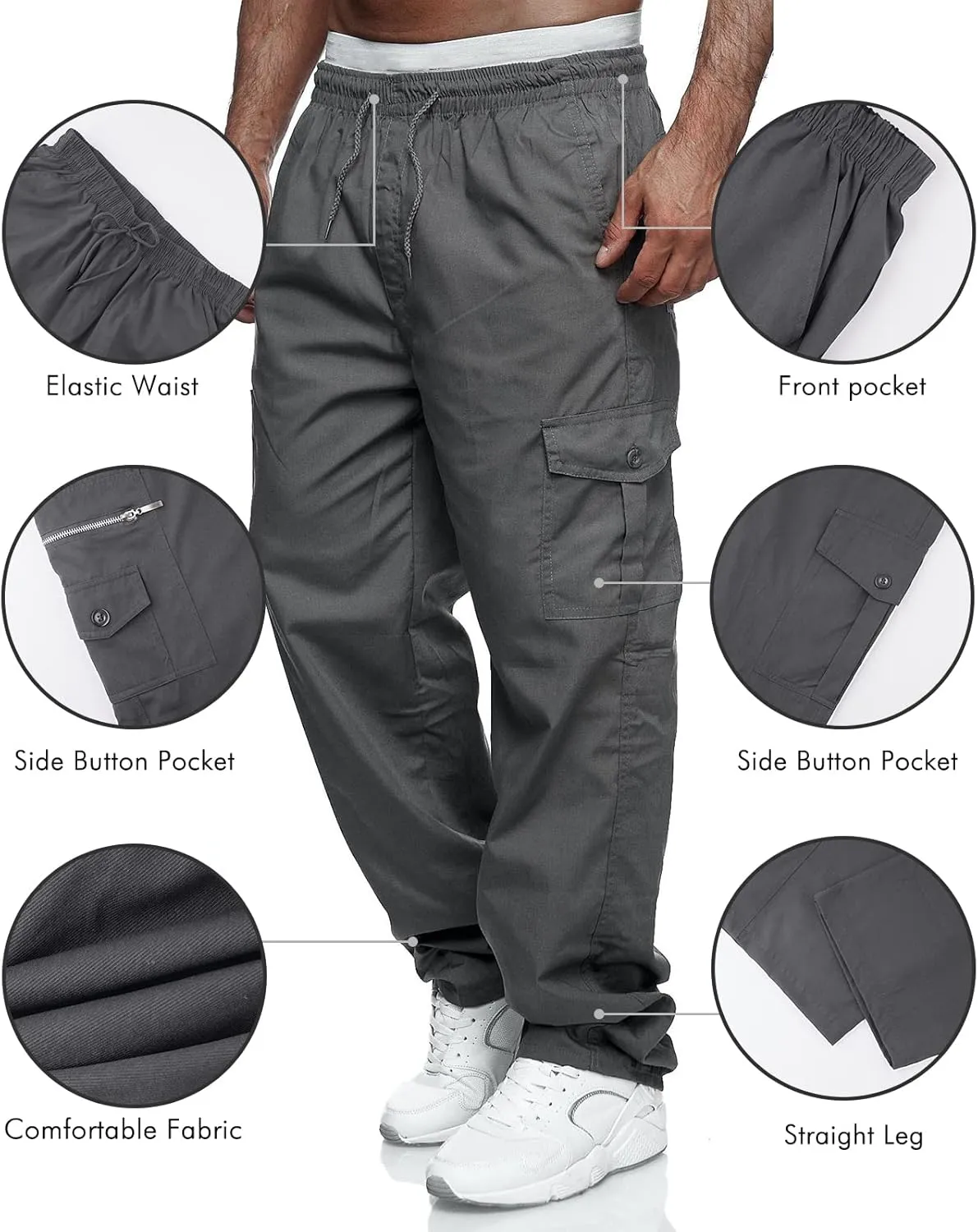 Men's Cargo Pants Relaxed Fit Sport Pants Jogger Sweatpants Drawstring Outdoor Trousers with Pockets