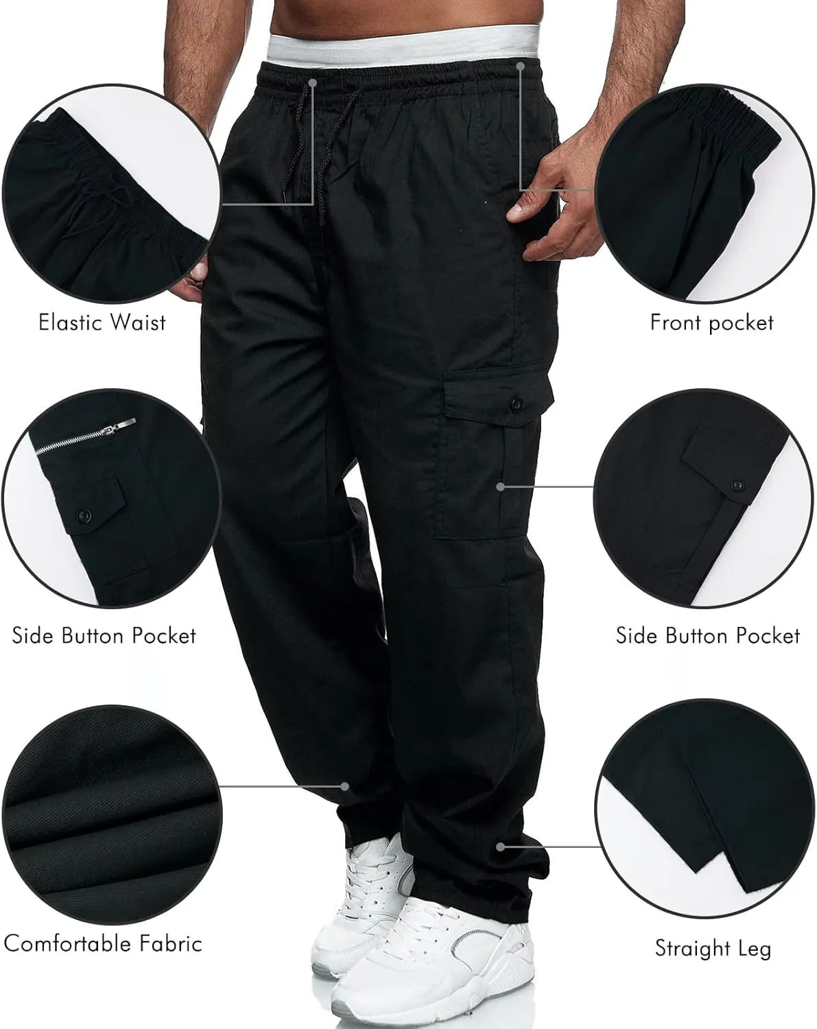 Men's Cargo Pants Relaxed Fit Sport Pants Jogger Sweatpants Drawstring Outdoor Trousers with Pockets