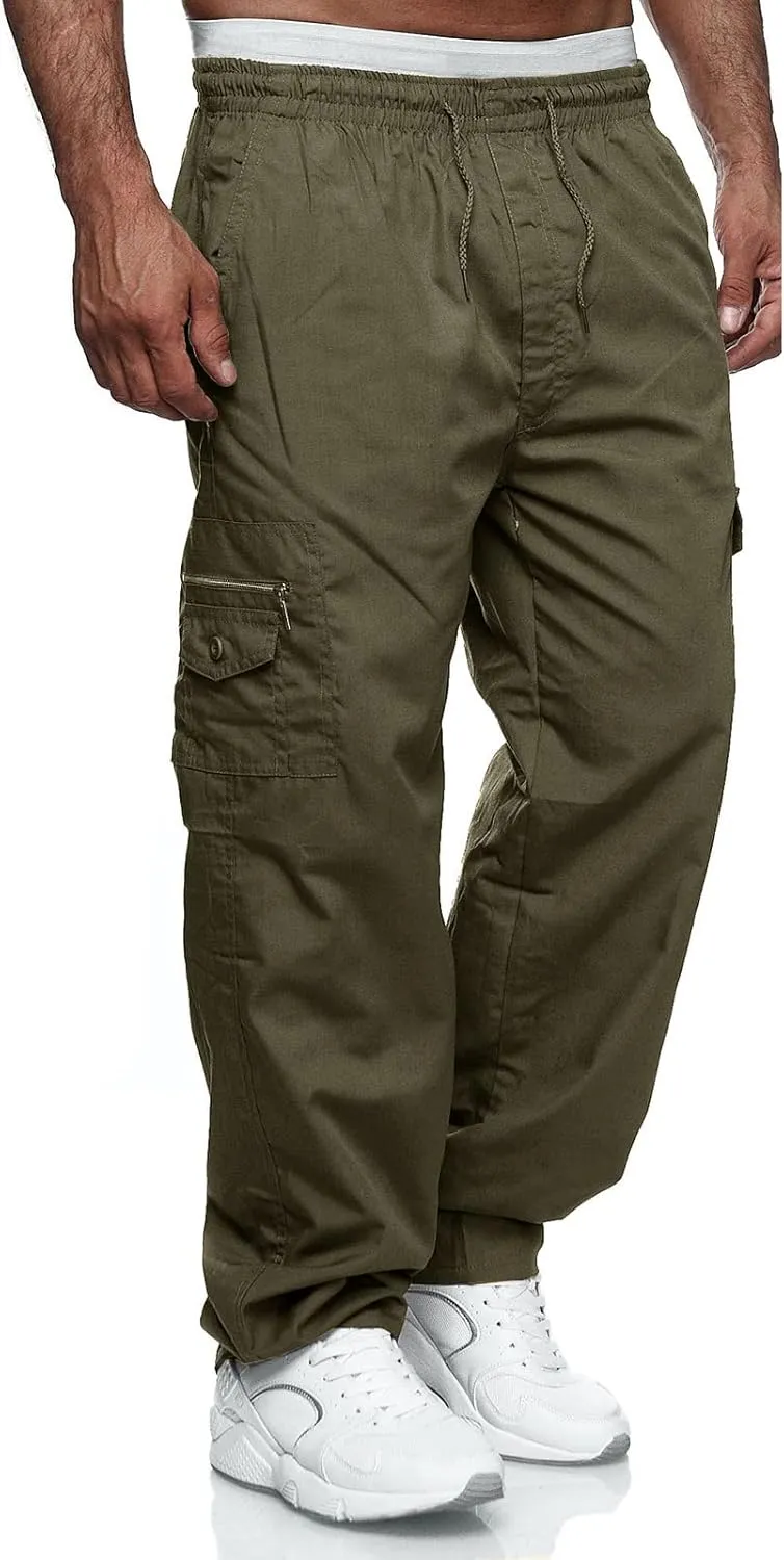 Men's Cargo Pants Relaxed Fit Sport Pants Jogger Sweatpants Drawstring Outdoor Trousers with Pockets