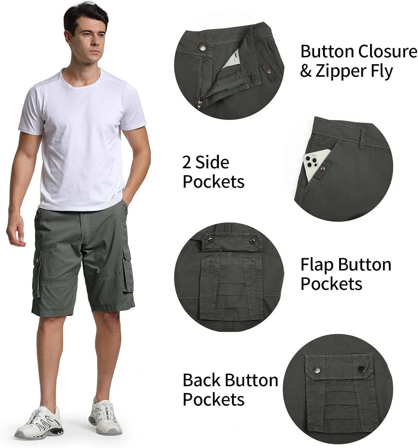 Men's Cargo Shorts Relaxed Fit Below Knee Length Hiking Shorts with 6 Pockets