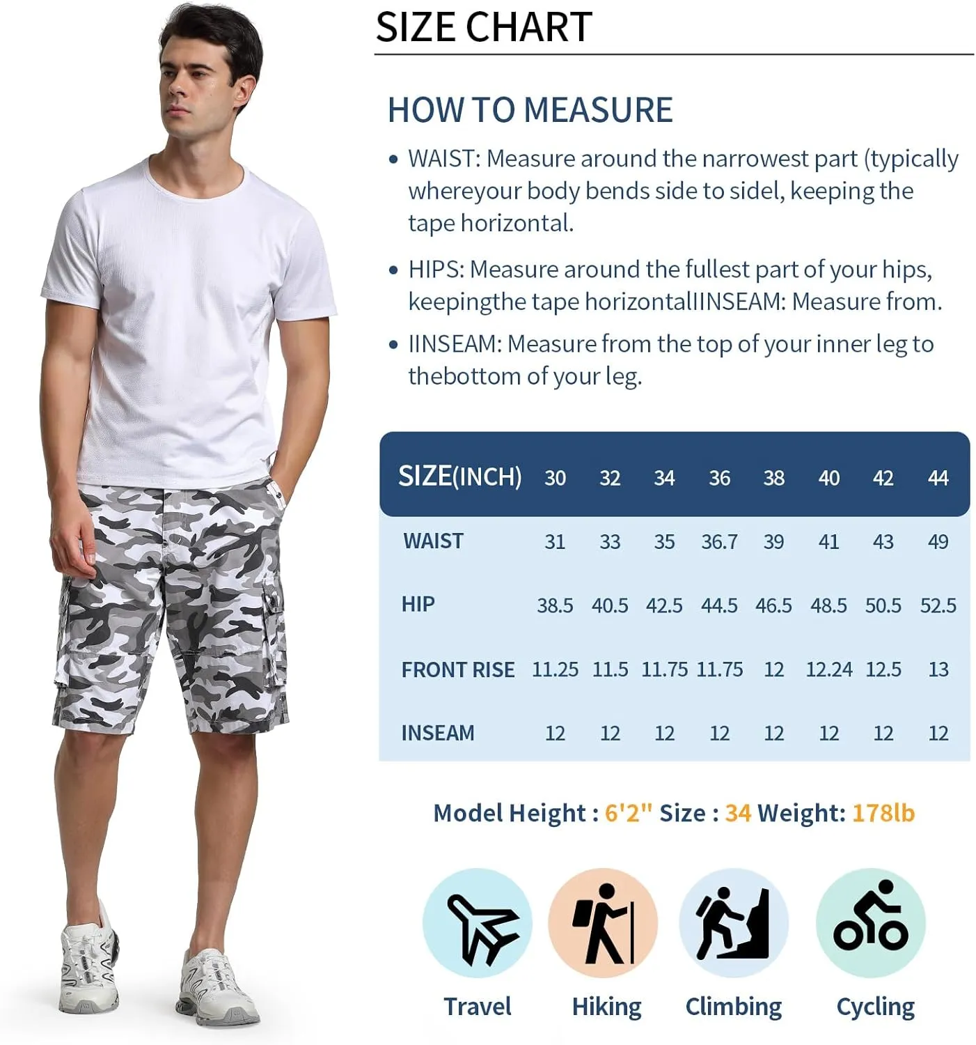 Men's Cargo Shorts Relaxed Fit Below Knee Length Hiking Shorts with 6 Pockets