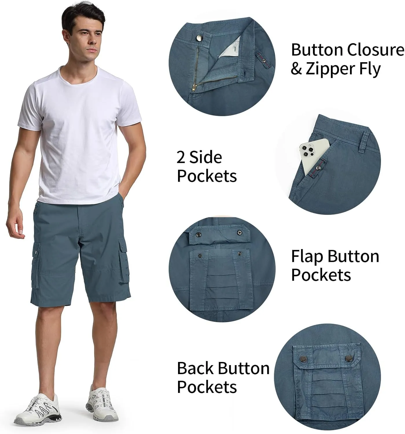 Men's Cargo Shorts Relaxed Fit Below Knee Length Hiking Shorts with 6 Pockets