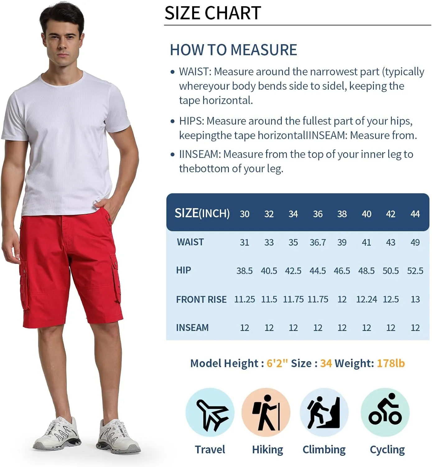 Men's Cargo Shorts Relaxed Fit Below Knee Length Hiking Shorts with 6 Pockets