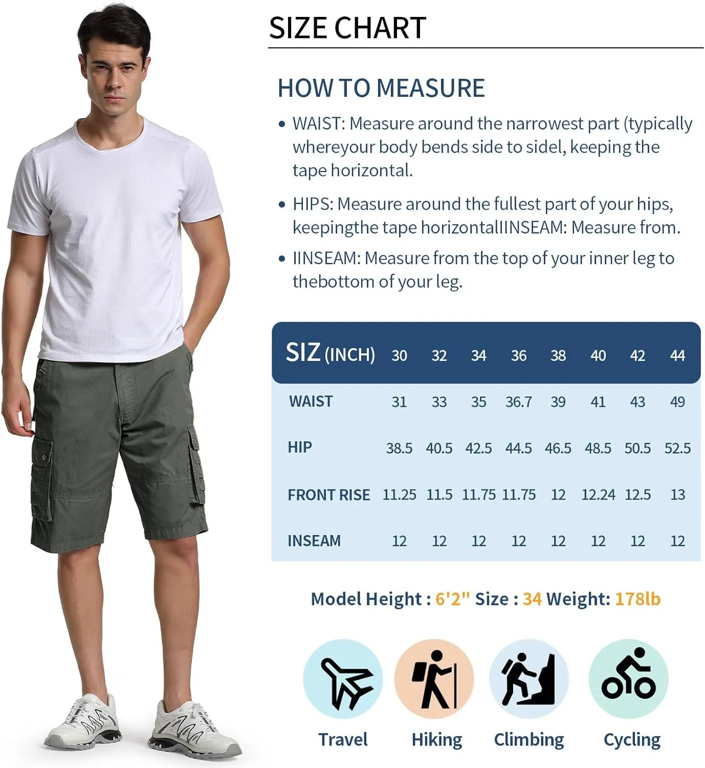 Men's Cargo Shorts Relaxed Fit Below Knee Length Hiking Shorts with 6 Pockets