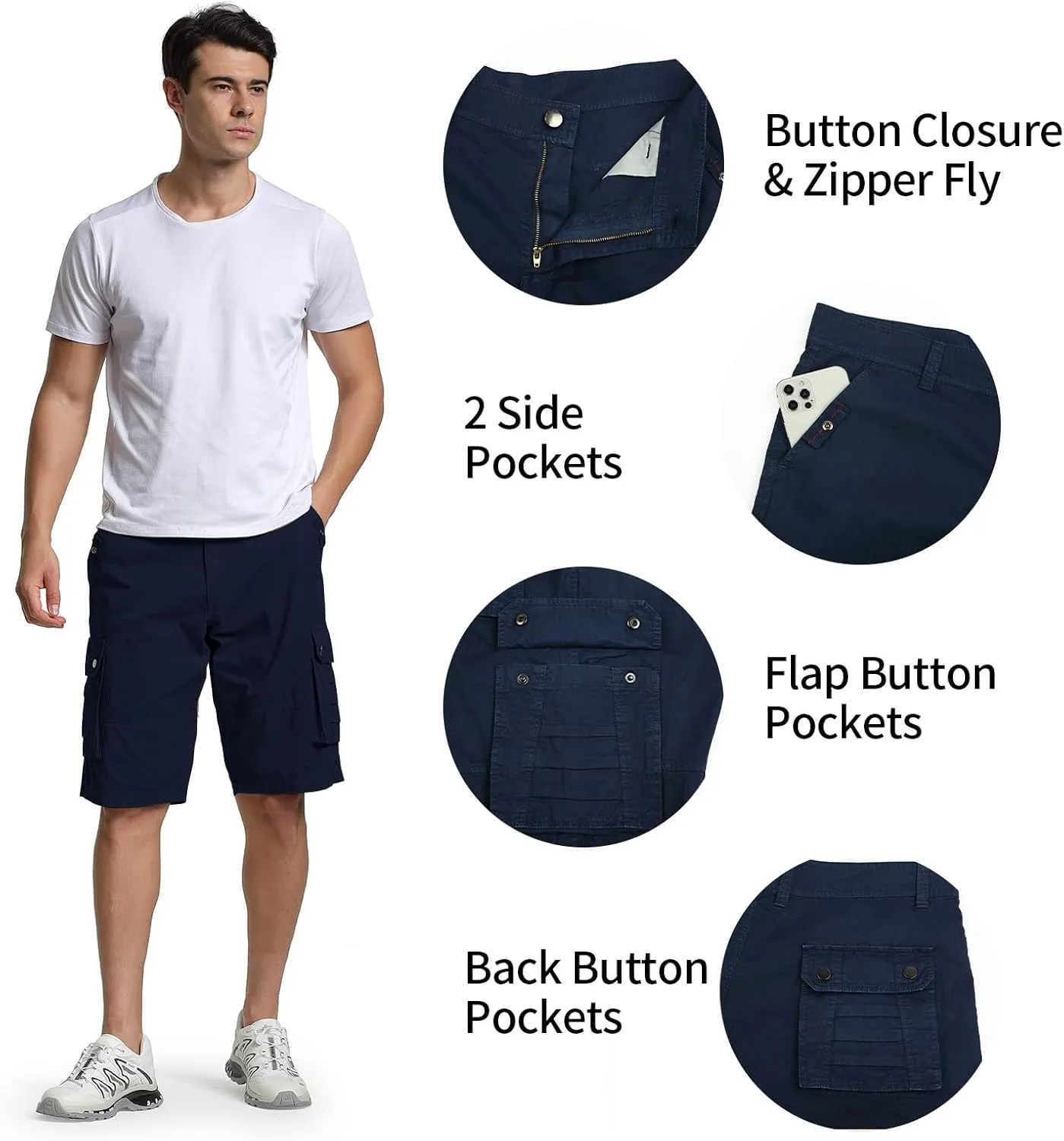 Men's Cargo Shorts Relaxed Fit Below Knee Length Hiking Shorts with 6 Pockets