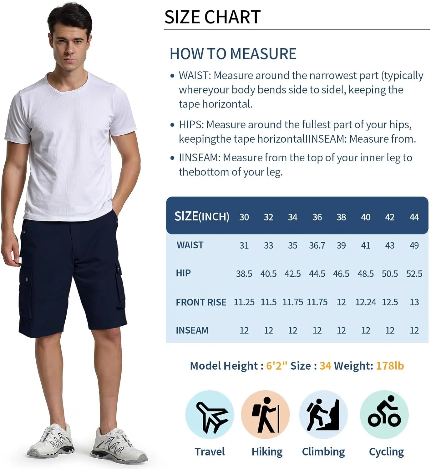 Men's Cargo Shorts Relaxed Fit Below Knee Length Hiking Shorts with 6 Pockets