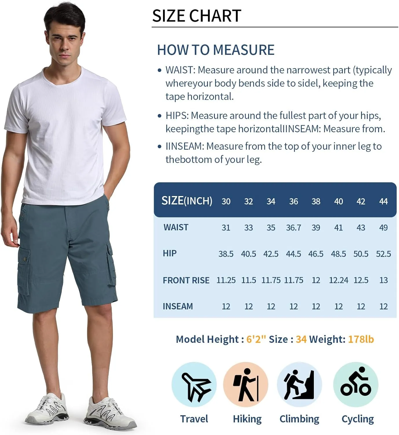 Men's Cargo Shorts Relaxed Fit Below Knee Length Hiking Shorts with 6 Pockets